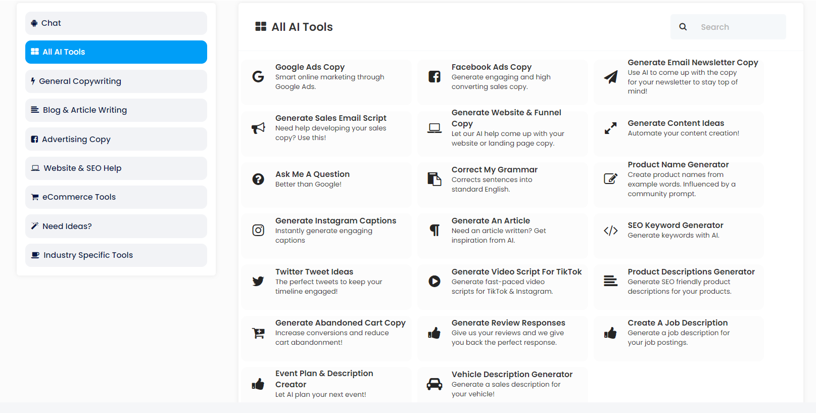 AI Tool dashboard 